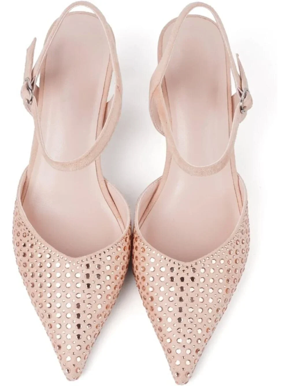 Women's Pink_rhinestone Slingback Kitten Shoes Toe Pumps Low Stiletto Heels